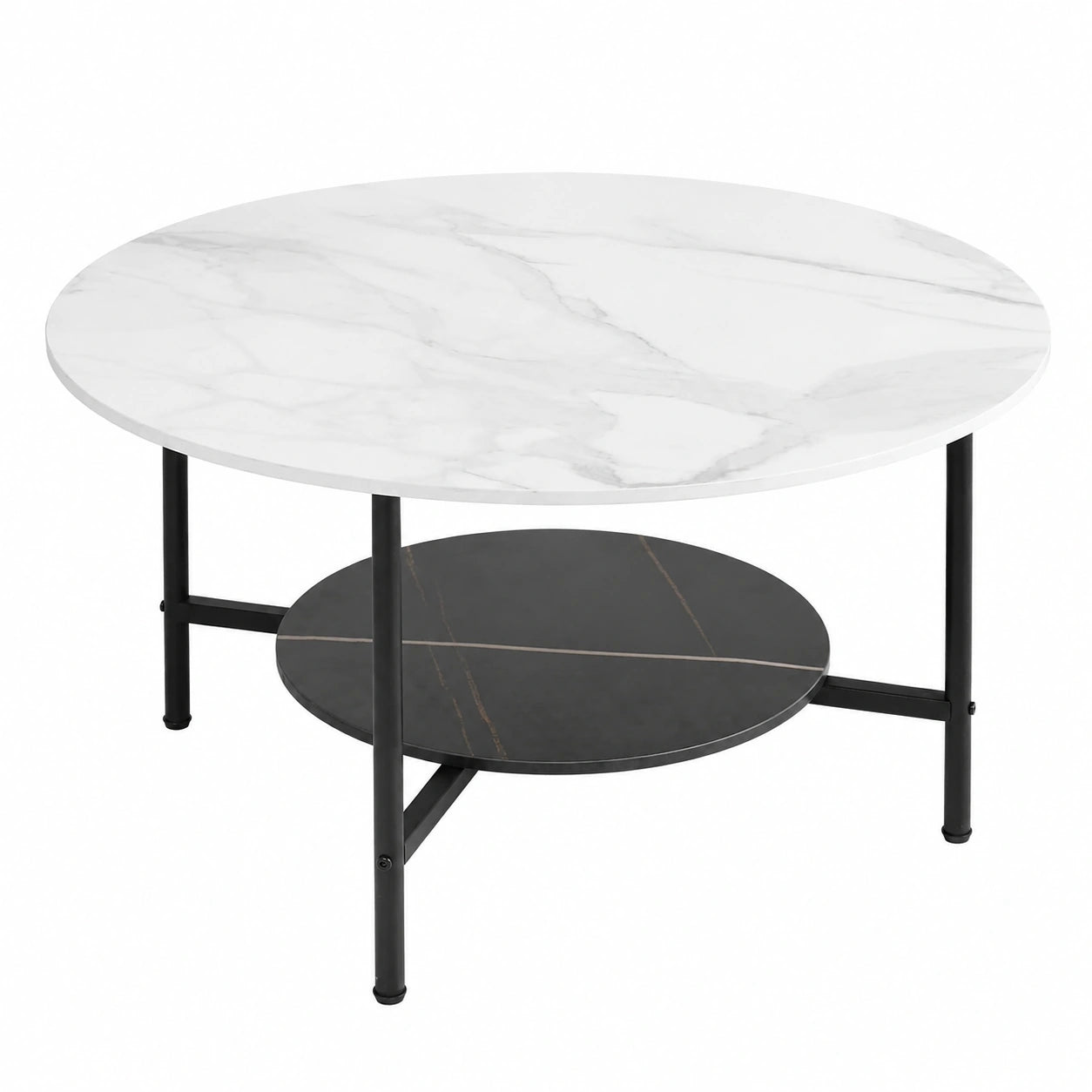Couchtisch – 80 × 80 × 47.5 cm, Landhausstil, runde Form, mit Stauraum, mit Ablagen, für Wohnzimmer