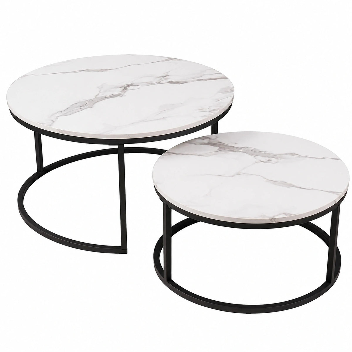 Couchtisch – 2er-Set, moderner Stil, runde Form, Schwarz, für Wohnzimmer, Schlafzimmer und Balkon