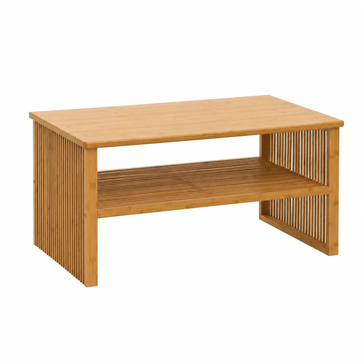 Couchtisch – 46 × 97 × 55 cm, mit Ablagen, aus Bambus