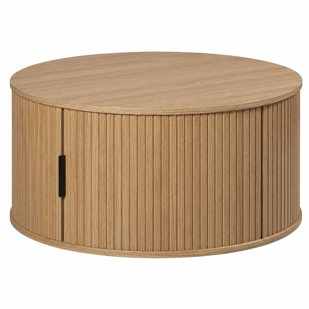 Couchtisch – 80 × 36 × 80 cm, runde Form, mit Stauraum, aus Eichenholz, Hellbraun