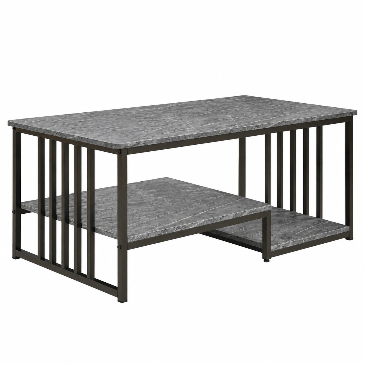 Couchtisch – 110 × 60 × 45 cm, rechteckige Form, mit Ablagen, Grau, für Wohnzimmer und Büro