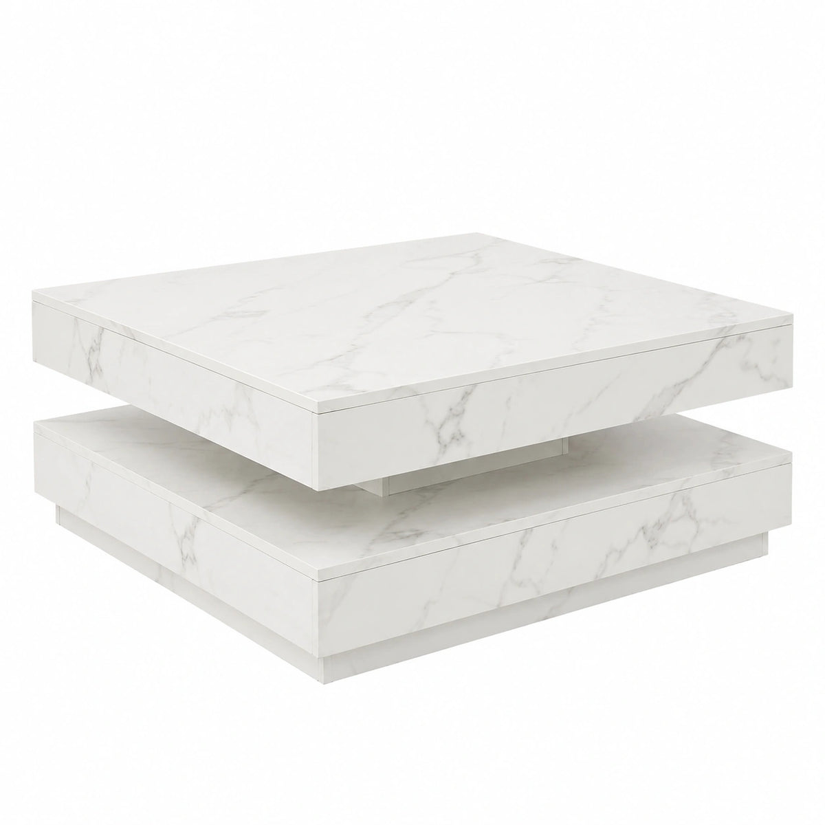 Couchtisch – 76 × 76 × 38 cm, drehbar, mit Stauraum, Marmoroptik