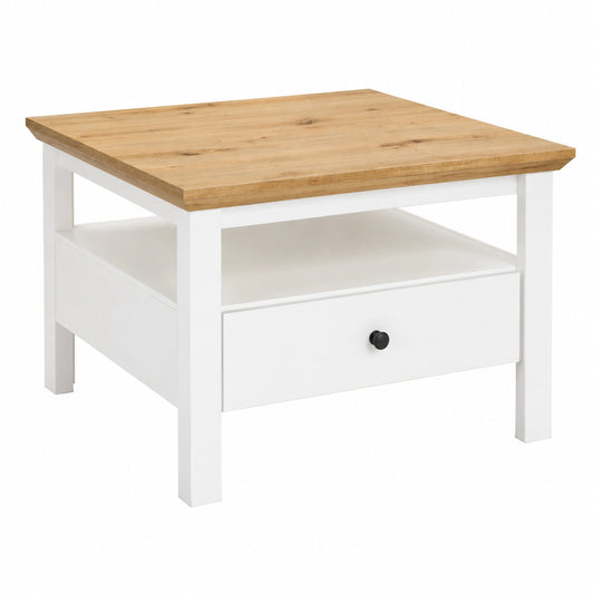 Couchtisch – 70 × 46 × 70 cm, Landhausstil, mit Schubladen, aus Eichenholz, Artisan-Eiche