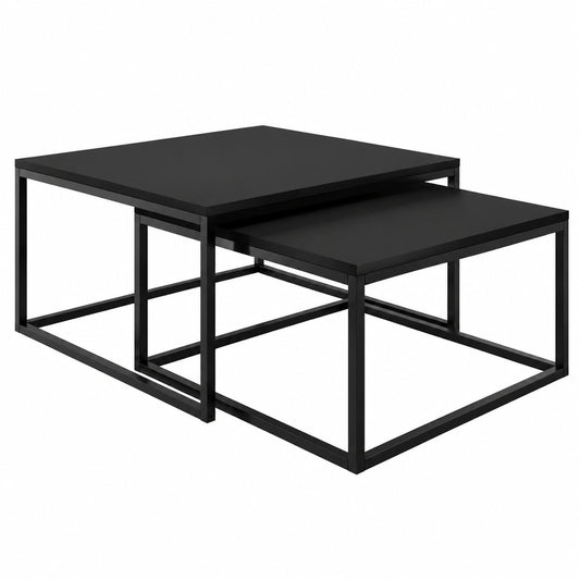Couchtisch – 2er-Set, 65 × 65 cm, Industriestil, aus Metall, Schwarz, für Wohnzimmer