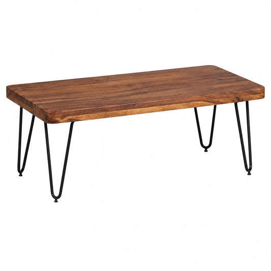 Couchtisch – 115 cm, Industriestil, rechteckige Form, aus Massivholz und Metall, Braun