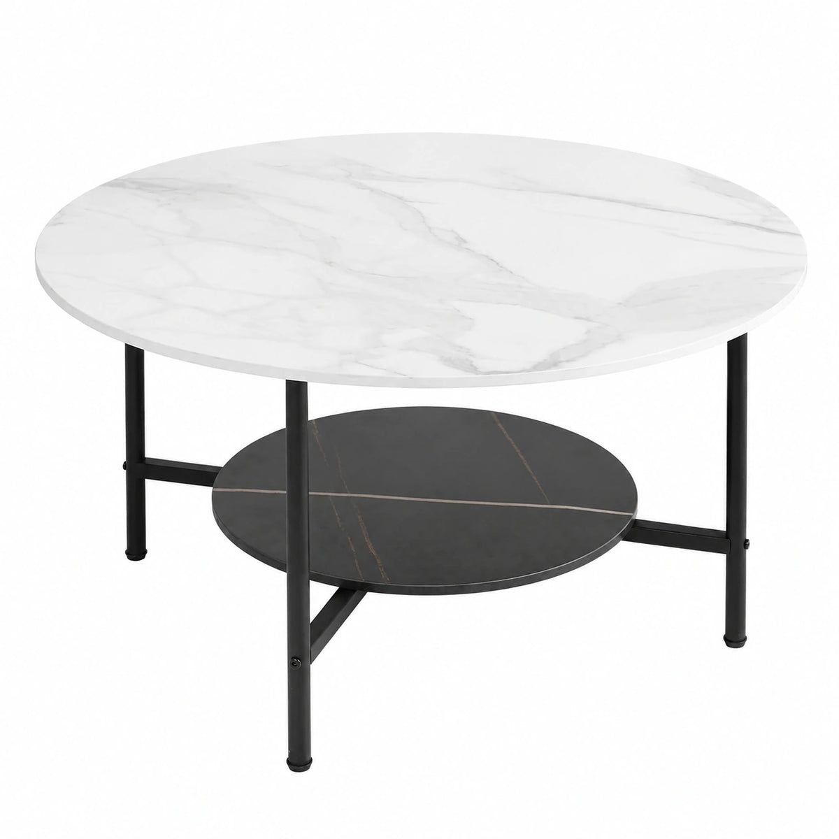 Couchtisch – 80 × 80 × 47.5 cm, Landhausstil, runde Form, mit Stauraum, mit Ablagen, für Wohnzimmer