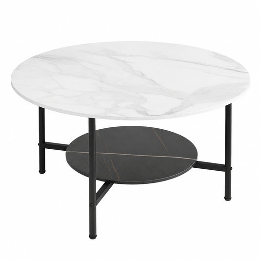 Couchtisch – 80 × 80 × 47.5 cm, Landhausstil, runde Form, mit Stauraum, mit Ablagen, für Wohnzimmer