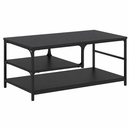 Couchtisch – 90 × 49 × 40 cm, Industriestil, mit Stauraum, mit Ablagen, aus Holzwerkstoff, Schwarz