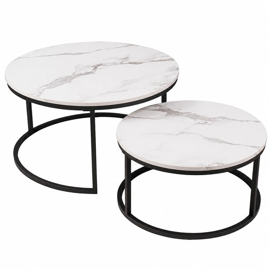 Couchtisch – 2er-Set, moderner Stil, runde Form, Schwarz, für Wohnzimmer, Schlafzimmer und Balkon