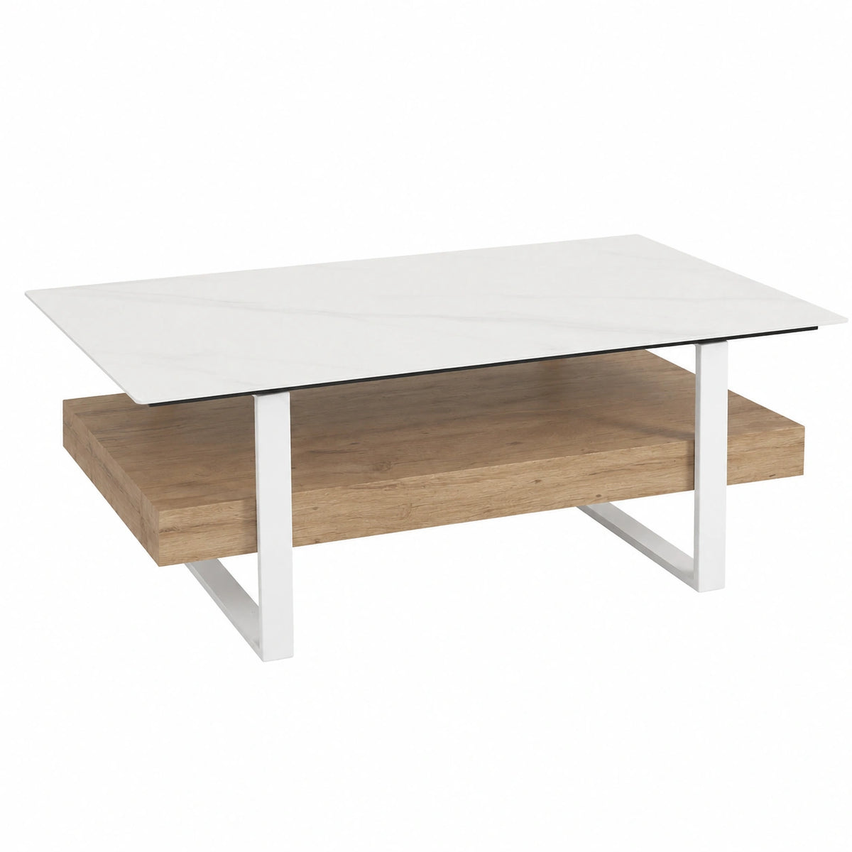 Couchtisch – 43 × 120 × 60 cm, mit Ablagen, aus Holz, Naturfarben