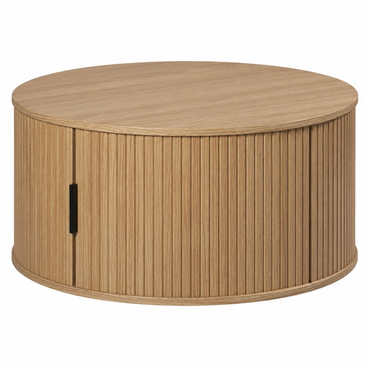 Couchtisch – 80 × 36 × 80 cm, runde Form, mit Stauraum, aus Eichenholz, Hellbraun