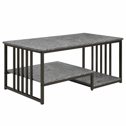 Couchtisch – 110 × 60 × 45 cm, rechteckige Form, mit Ablagen, Grau, für Wohnzimmer und Büro