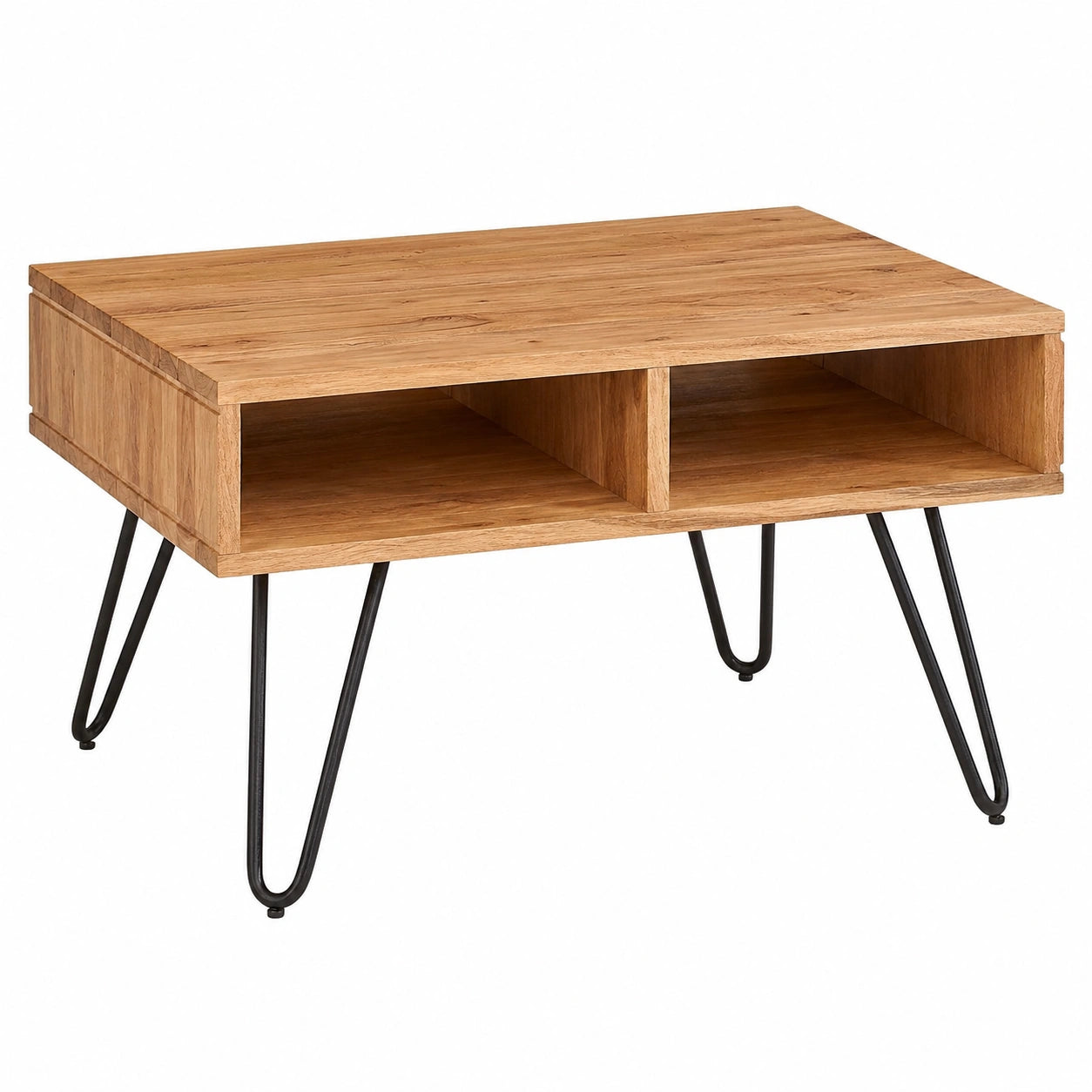 Couchtisch – 60 × 60 cm, Industriestil, mit Stauraum, mit Ablagen, aus Massivholz und Metall, Braun