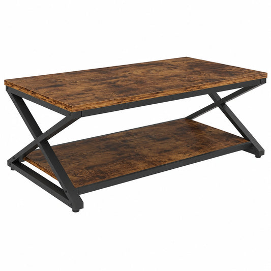 Couchtisch – minimalistischer Stil, rechteckige Form, mit Ablagen, aus Metall und Holz, Braun