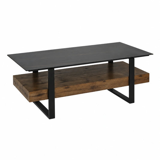 Couchtisch – 43 × 120 × 60 cm, mit Ablagen, aus Holz, Dunkelbraun und Schwarz