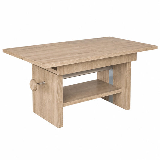 Couchtisch – 110 × 48 × 65 cm, ausziehbar, höhenverstellbar, mit Ablagen, aus Eichenholz