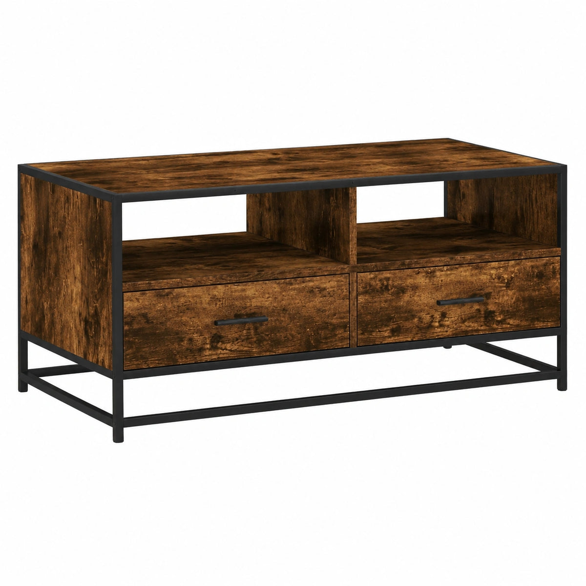 Couchtisch – 100 × 50 × 45 cm, Industriestil, mit Stauraum, mit Ablagen, aus Holzwerkstoff und Metall