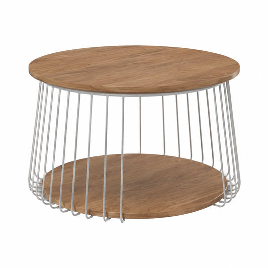 Couchtisch – Ø 70 cm, runde Form, aus MDF und Metall, Braun