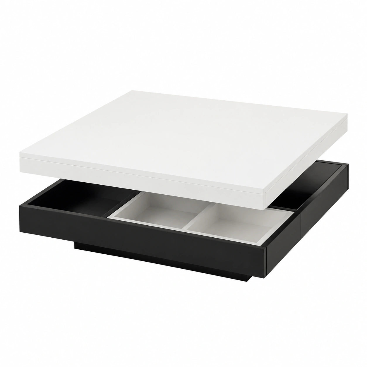 Couchtisch – 70 × 70 × 36 cm, moderner Stil, drehbar, mit Ablagen, Schwarz, für Wohnzimmer