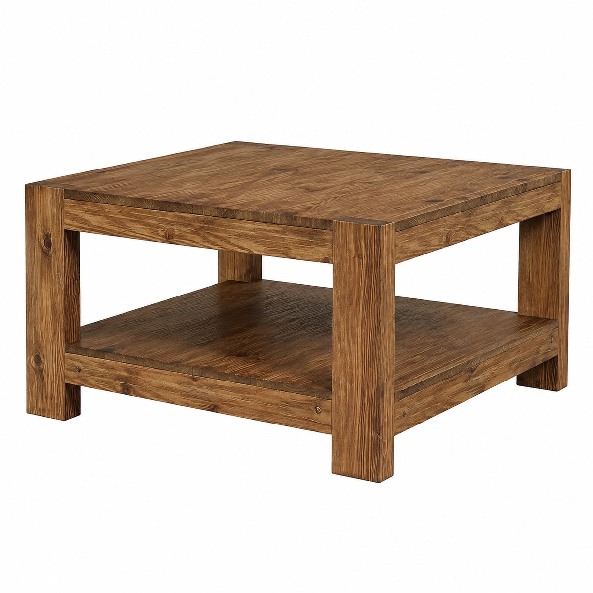 Couchtisch – 80 × 80 cm, Landhausstil, mit Stauraum, aus Massivholz und Holz, Braun, für Wohnzimmer und Büro