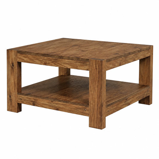 Couchtisch – 80 × 80 cm, Landhausstil, mit Stauraum, aus Massivholz und Holz, Braun, für Wohnzimmer und Büro