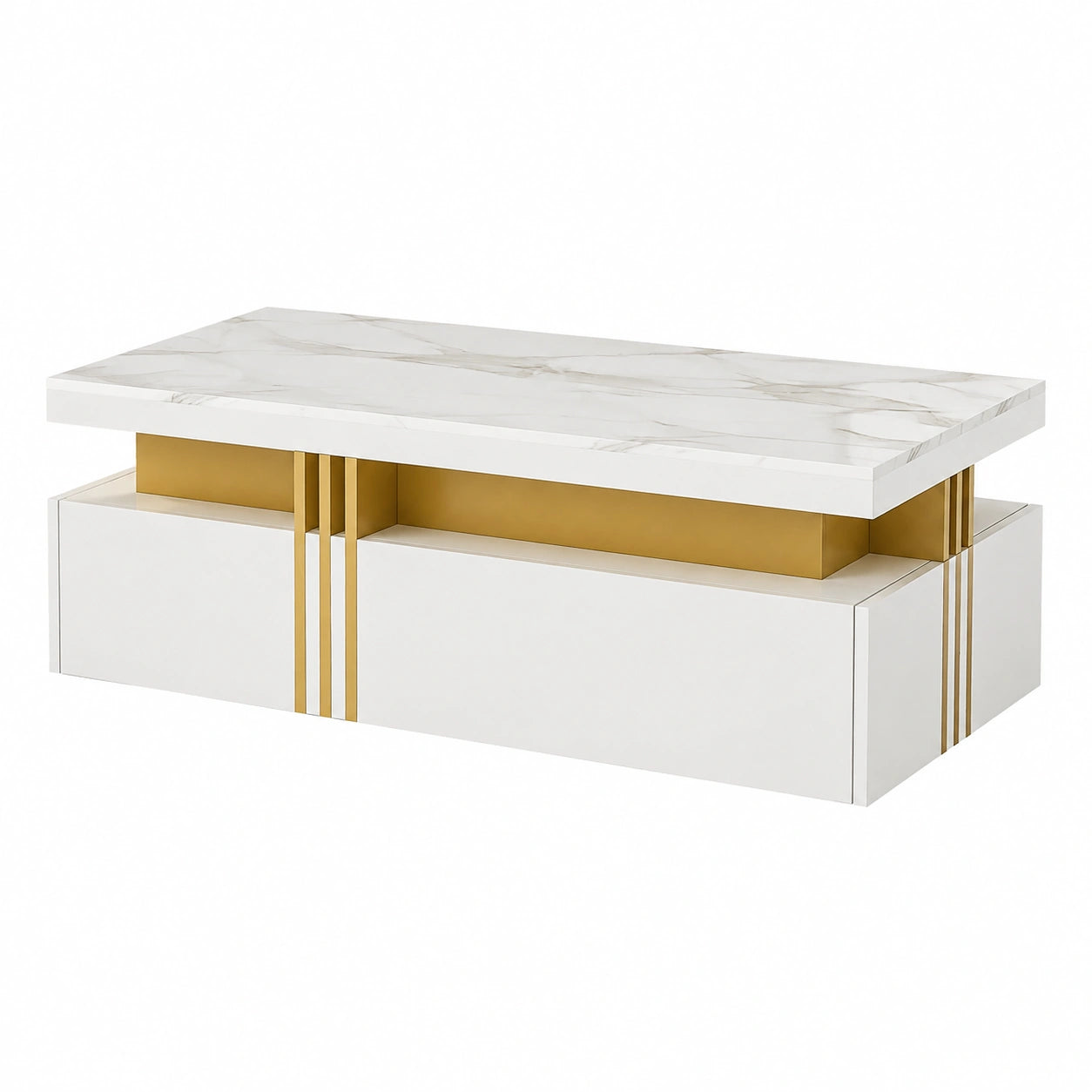 Couchtisch – 100 × 50 × 40 cm, moderner Stil, rechteckige Form, mit Ablagen, für Wohnzimmer