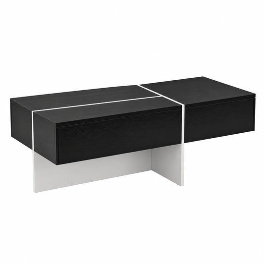 Couchtisch – 100 × 50 × 34.5 cm, moderner Stil, rechteckige Form, mit LED-Beleuchtung, aus Holz, Schwarz