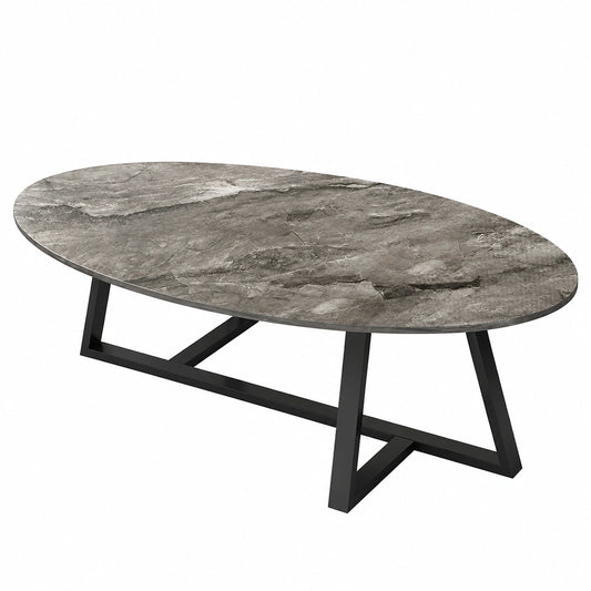 Couchtisch – 100 × 50 cm, moderner Stil, ovale Form, Grau und Schwarz, für Wohnzimmer und Schlafzimmer