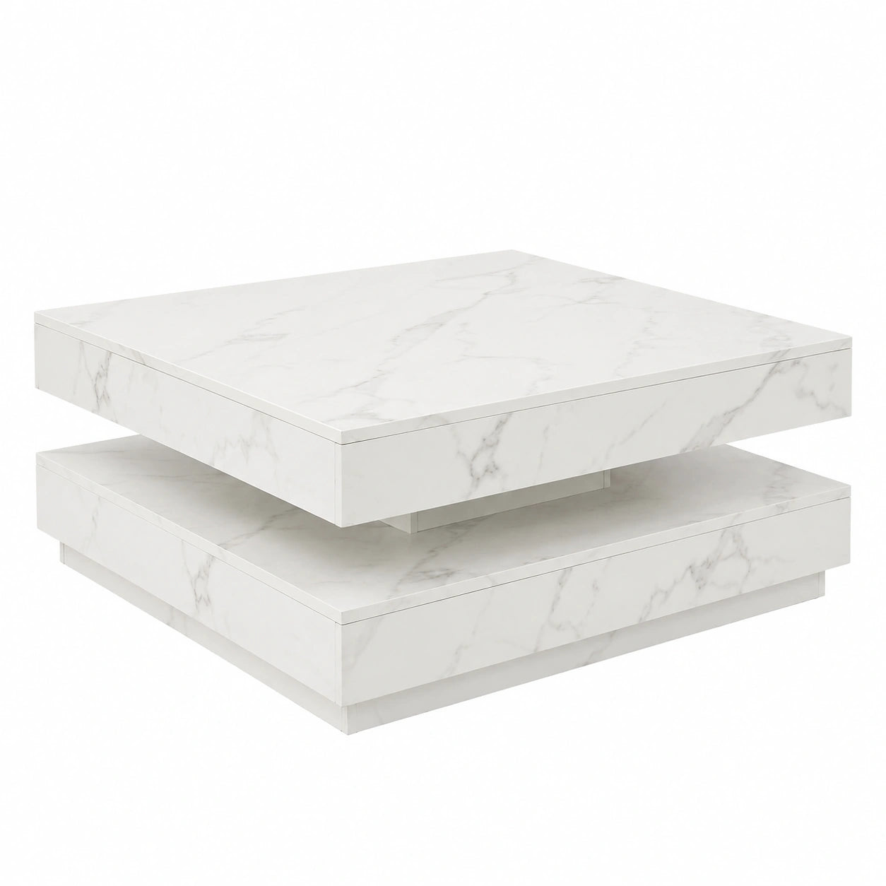 Couchtisch – 76 × 76 × 38 cm, drehbar, mit Stauraum, Marmoroptik