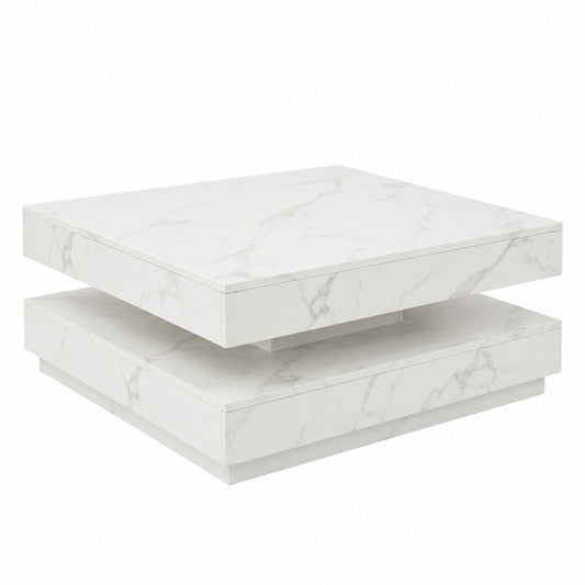 Couchtisch – 76 × 76 × 38 cm, drehbar, mit Stauraum, Marmoroptik