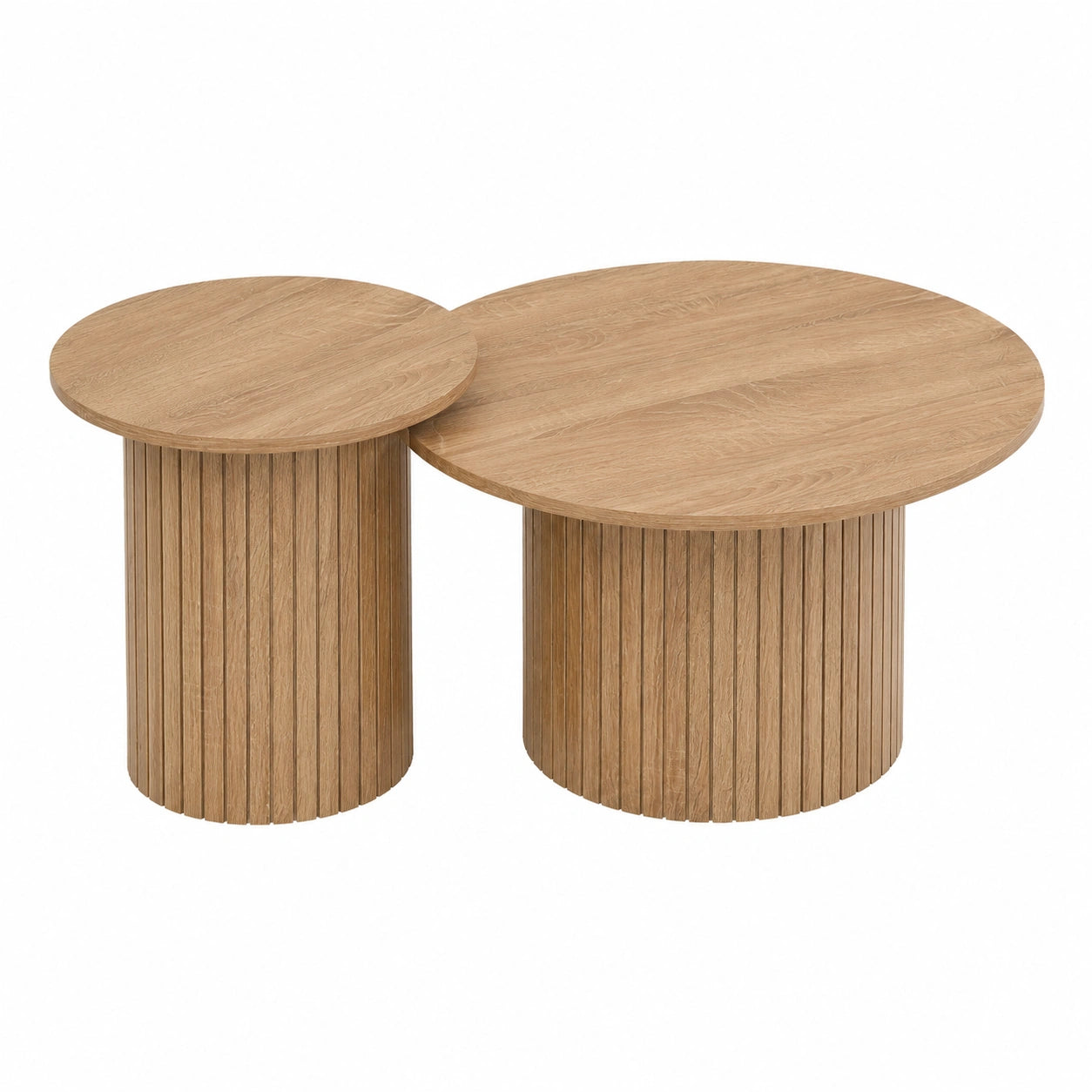 Couchtisch – 2er-Set, Landhausstil, runde Form, Hellbraun, für Wohnzimmer und Büro