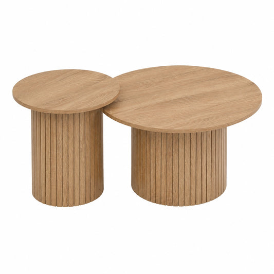 Couchtisch – 2er-Set, Landhausstil, runde Form, Hellbraun, für Wohnzimmer und Büro