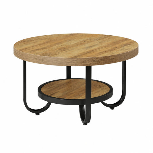 Couchtisch – 79 cm, Industriestil, runde Form, Braun, für Wohnzimmer