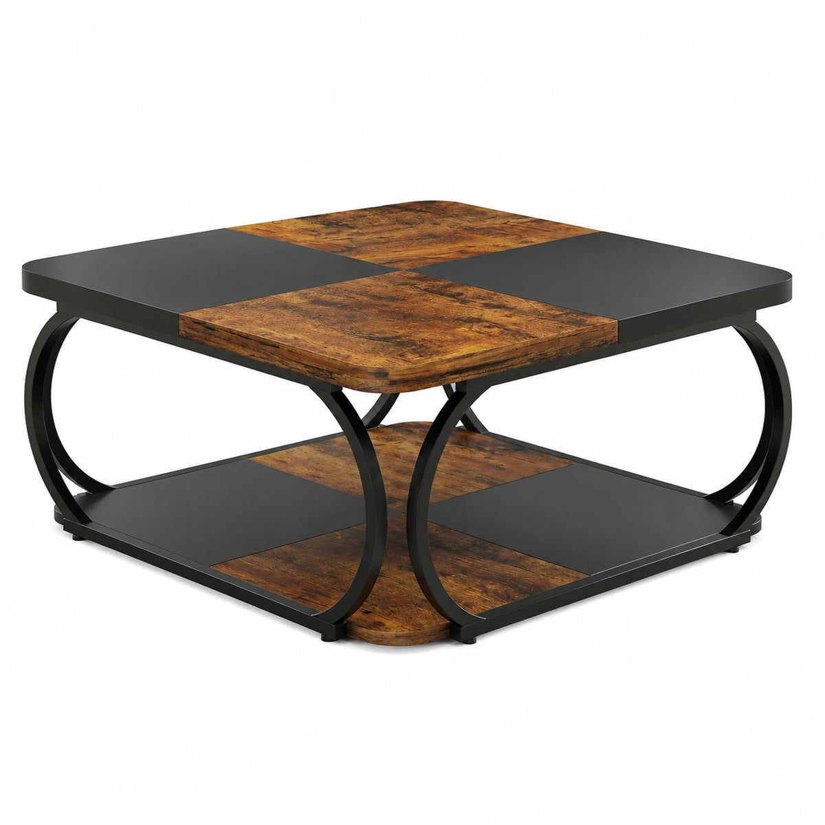 Couchtisch – 100 × 100 × 50 cm, moderner Stil, aus Holzwerkstoff, Braun und Schwarz, für Wohnzimmer