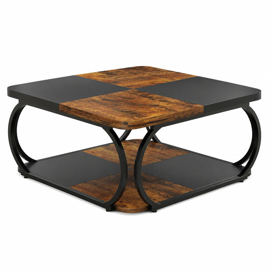 Couchtisch – 100 × 100 × 50 cm, moderner Stil, aus Holzwerkstoff, Braun und Schwarz, für Wohnzimmer