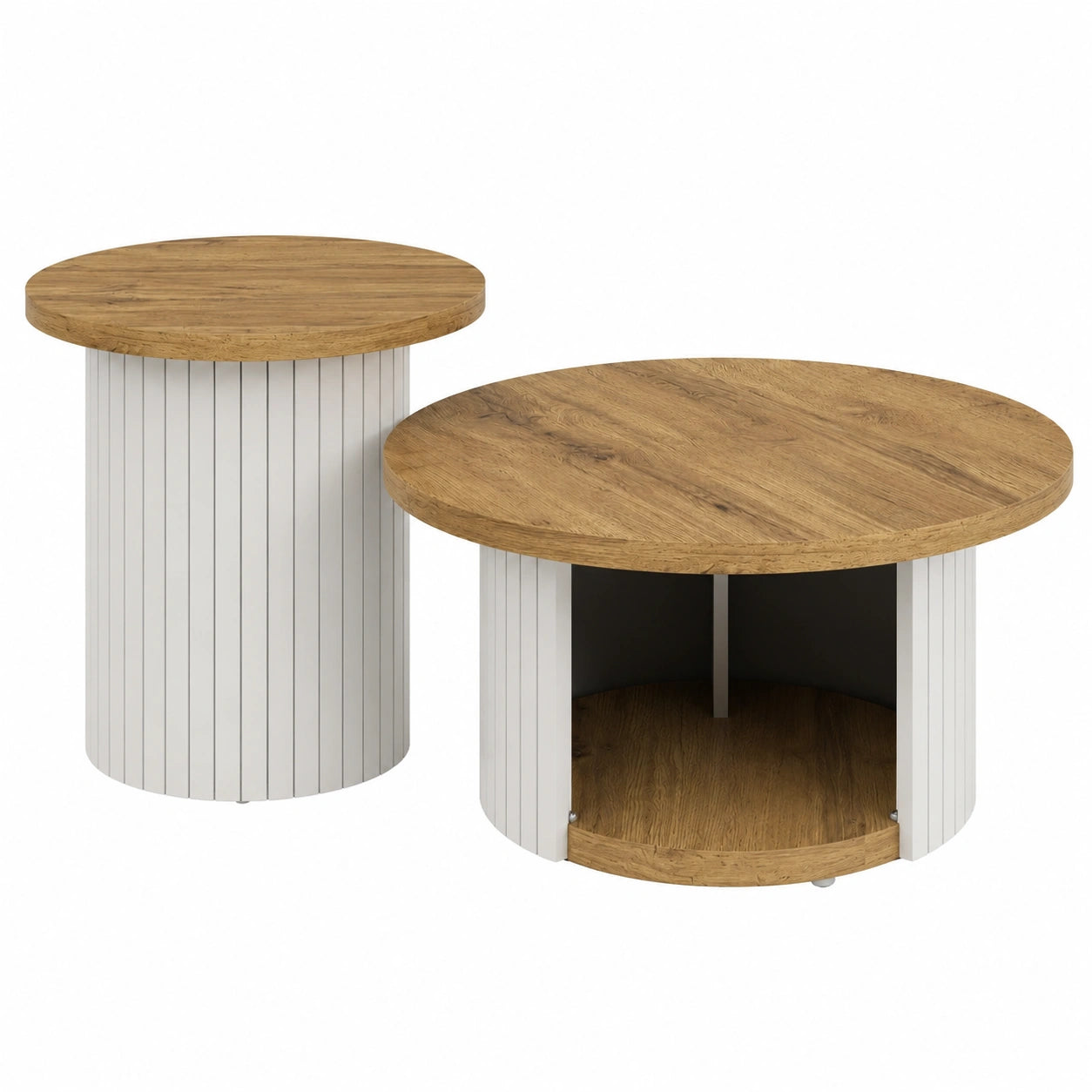 Couchtisch – 2-teilig, skandinavischer Stil, runde Form, für Wohnzimmer